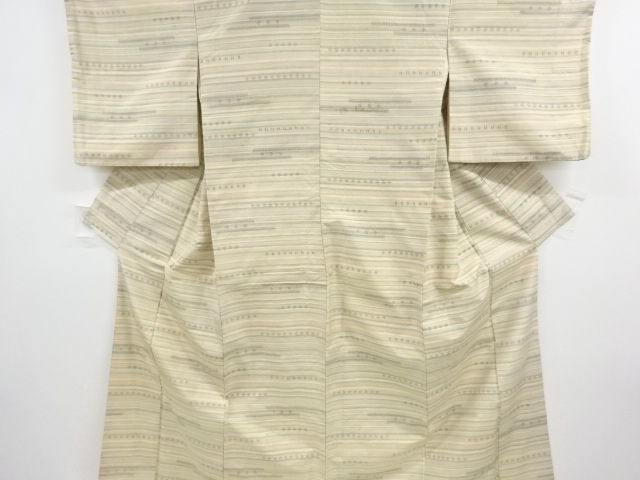 アンティーク　横段に絣柄織り出し手織り紬着物